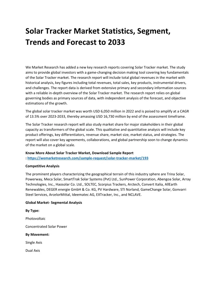 solar tracker market statistics segment trends