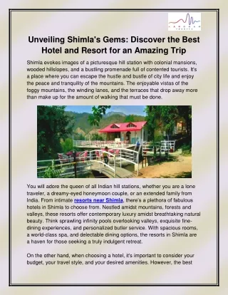 Resorts near Shimla