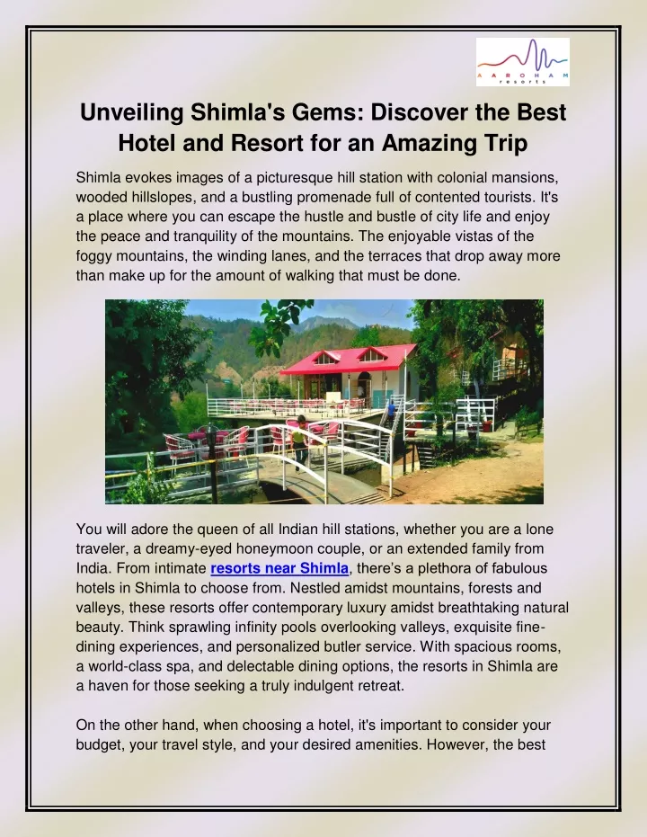 unveiling shimla s gems discover the best hotel