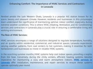 Enhancing Comfort The Importance of HVAC Services and Contractors in Lonavala