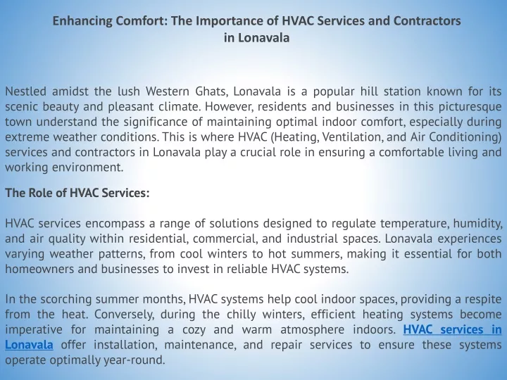 enhancing comfort the importance of hvac services