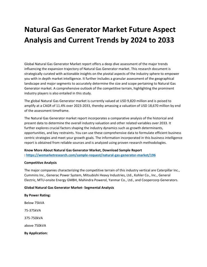 natural gas generator market future aspect