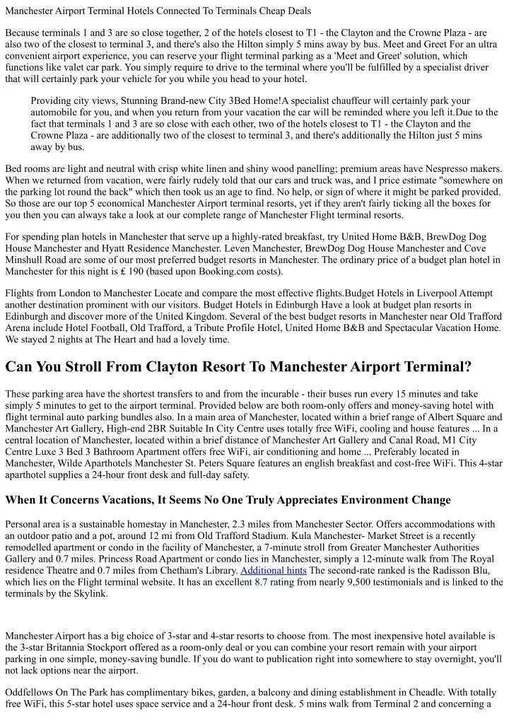 manchester airport terminal hotels connected