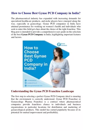 How to Choose Best Gynae PCD Company in India?