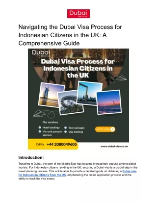 Navigating the Dubai Visa Process for Indonesian Citizens in the UK