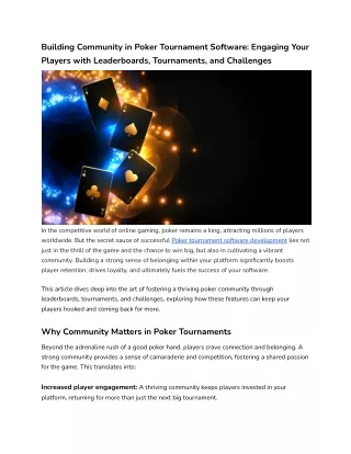 Building Community in Poker Tournament Software_ Engaging Your Players with Leaderboards, Tournaments, and Challenges