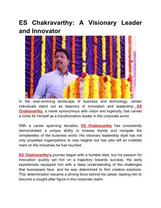 ES Chakravarthy: A Visionary Leader and Innovator