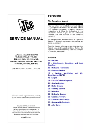 JCB 540-140 Telescopic Handler Service Repair Manual From 2902000