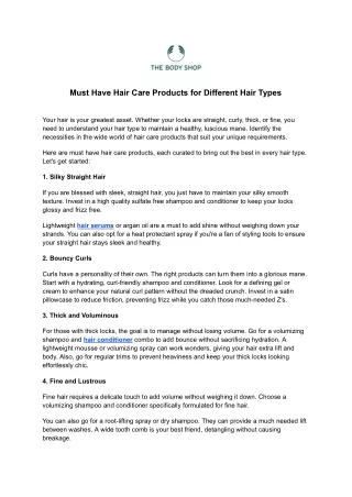 Must Have Hair Care Products for Different Hair Types