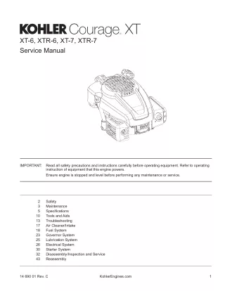 Kohler Courage Xt-6 Vertical Crankshaft Engine Service Repair Manual
