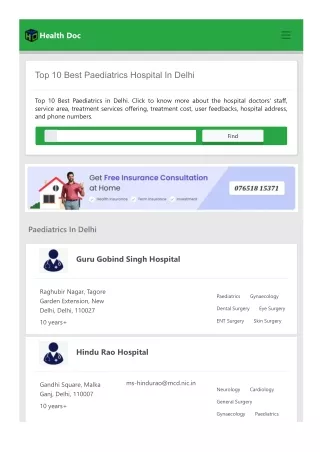 Top 10 Best Paediatrics Hospital in Delhi