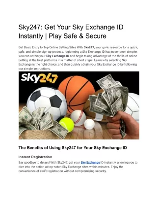 Sky247_ Your Gateway to Instant and Secure Sky Exchange ID Registration