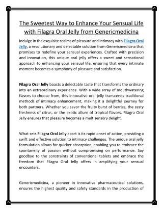 Sweetest Way: Enhance Sensual Life with Filagra Oral Jelly from Genericmedicina