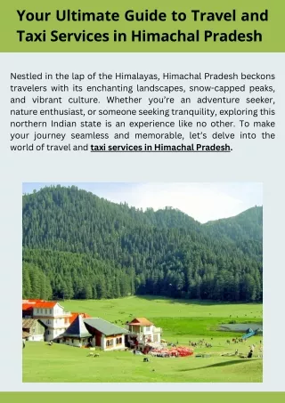 Your Ultimate Guide to Travel and Taxi Services in Himachal Pradesh