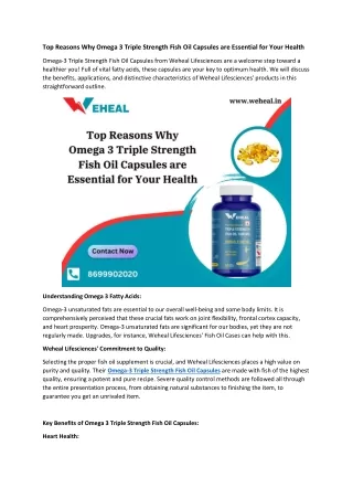 Top Reasons Why Omega 3 Triple Strength Fish Oil Capsules are Essential for Your Health