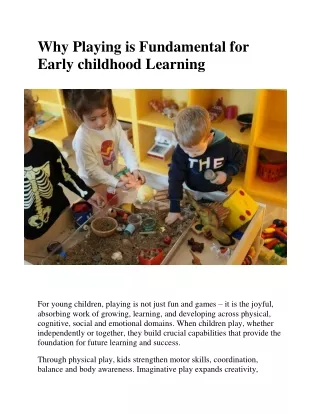 Why Playing is Fundamental for Early childhood Learning