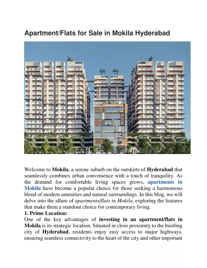 apartment flats for sale in mokila hyderabad