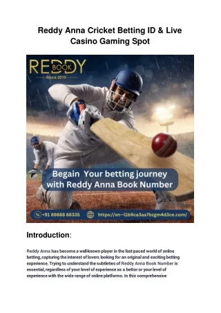 Reddy Anna Cricket Betting ID & Live Casino Gaming Spot