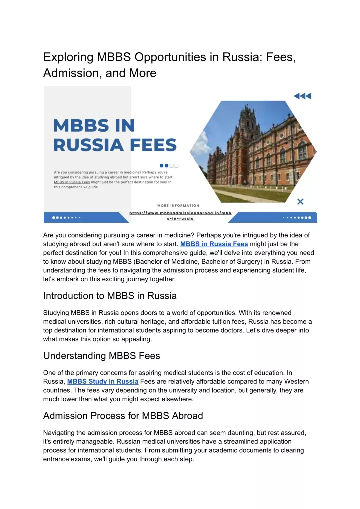 exploring mbbs opportunities in russia fees