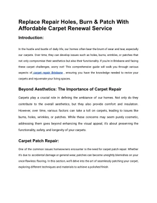 Replace Repair Holes, Burn & Patch With Affordable Carpet Renewal Service
