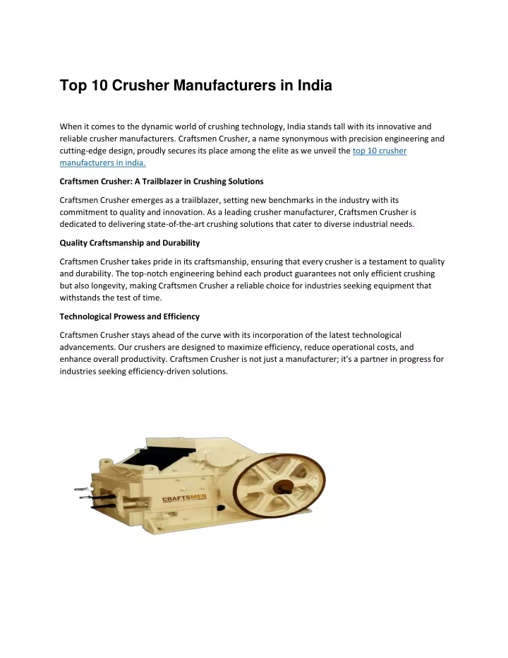 top 10 crusher manufacturers in india