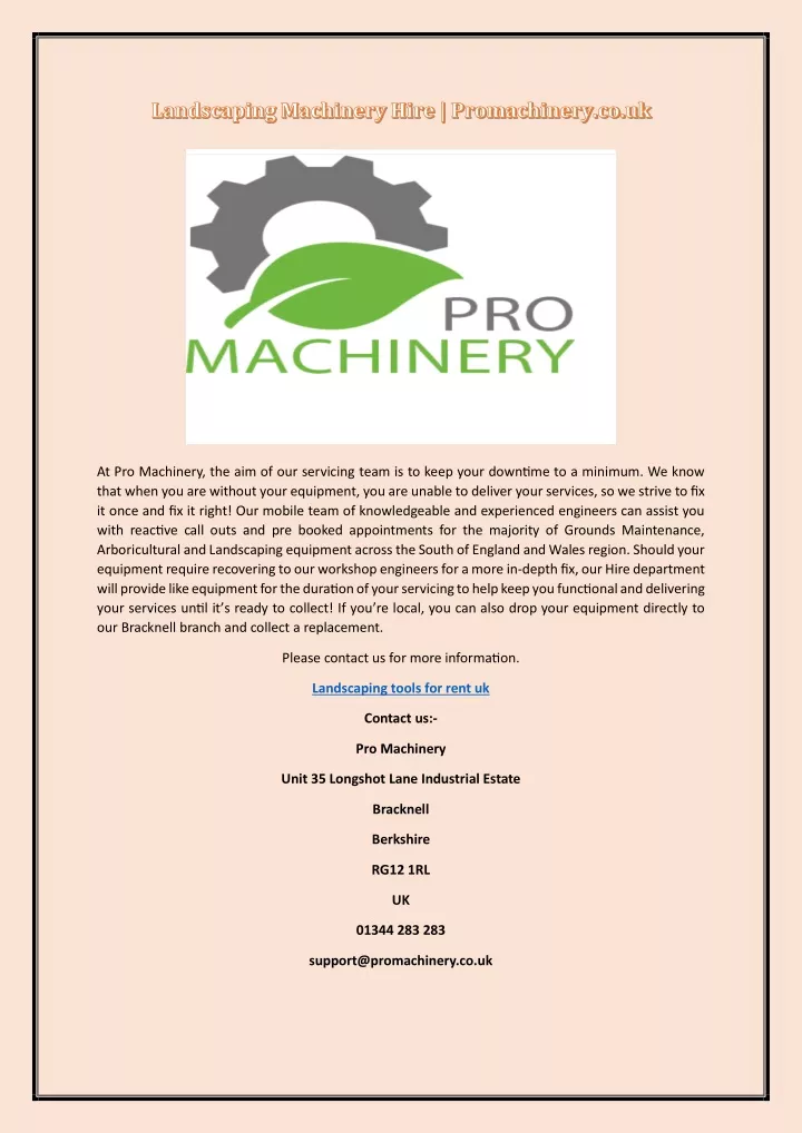 at pro machinery the aim of our servicing team