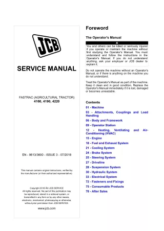 JCB 4160 FASTRAC Service Repair Manual SN from 2184000 onwards