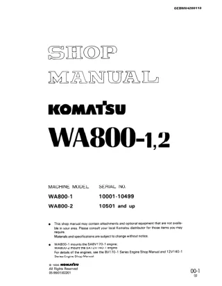 Komatsu WA800-2 Wheel Loader Service Repair Manual (SN 10501 and up)