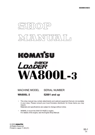 Komatsu WA800L-3 Wheel Loader Service Repair Manual (SN 52001 and up)