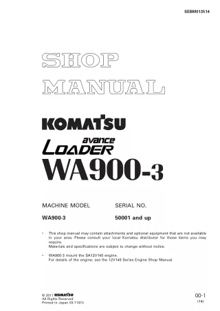 Komatsu WA900-3 Wheel Loader Service Repair Manual (SN50001 and up)
