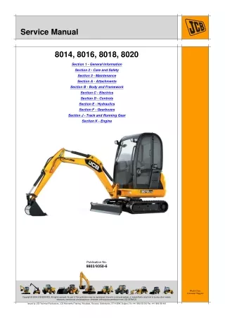 JCB 8020 Mini Excavator Service Repair Manual SN 1284000 up to May 2012