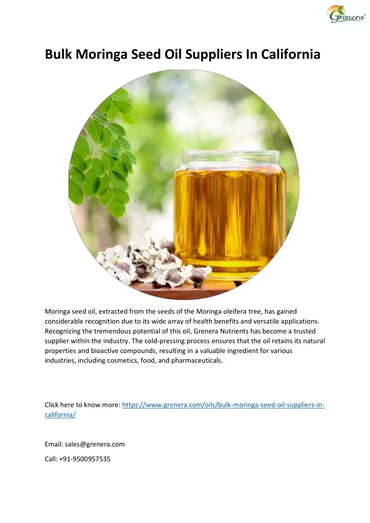 bulk moringa seed oil suppliers in california