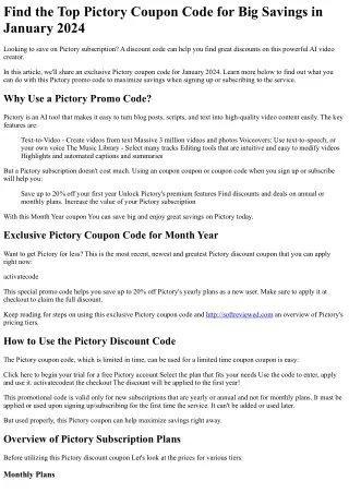 Find the Top Pictory Coupon Code for Maximum Savings in Jan 2024