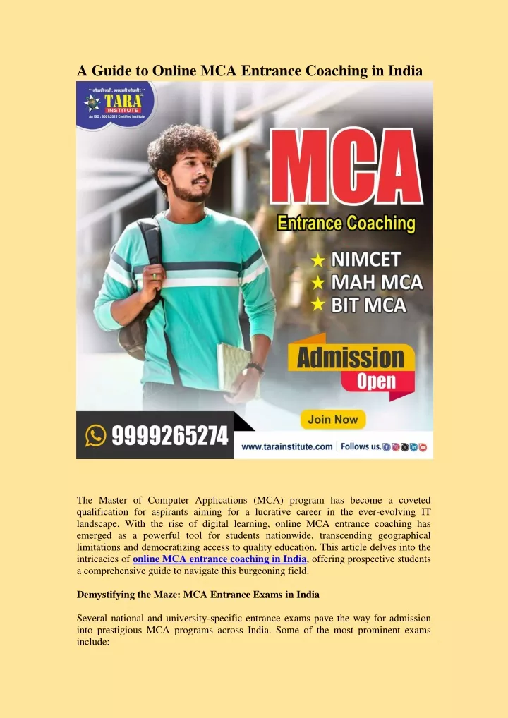 a guide to online mca entrance coaching in india