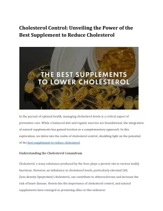 Unveiling the Power of the Best Supplement to Reduce Cholesterol