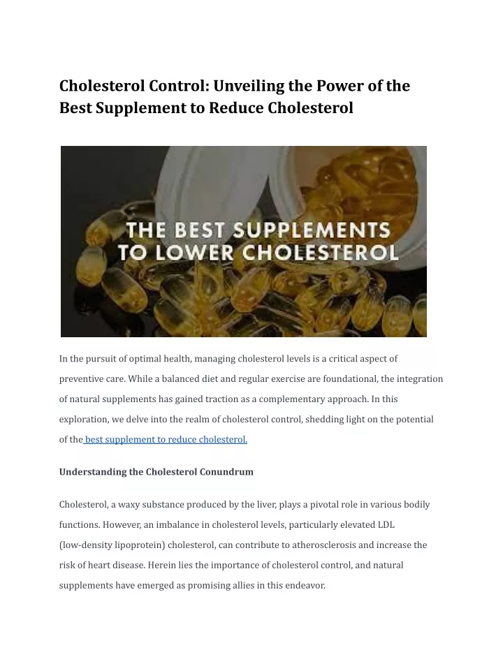 cholesterol control unveiling the power