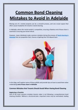 Common Bond Cleaning Mistakes to Avoid in Adelaide