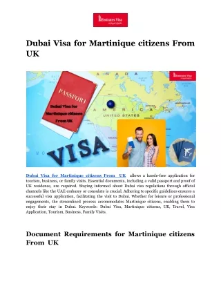 Dubai Visa for Martinique citizens From  UK