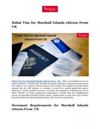 Dubai Visa for Marshall Islands citizens From  UK