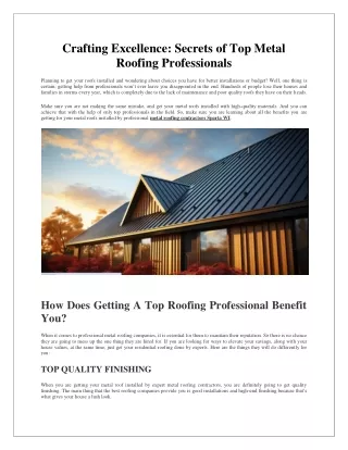 Crafting Excellence Secrets of Top Metal Roofing Professionals