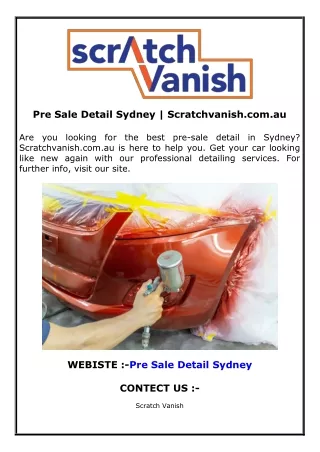Pre Sale Detail Sydney  Scratchvanish.com.au
