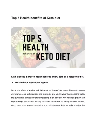 Top 5 Health benefits of Keto diet