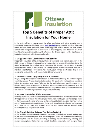 Top 5 Benefits of Proper Attic Insulation for Your Home