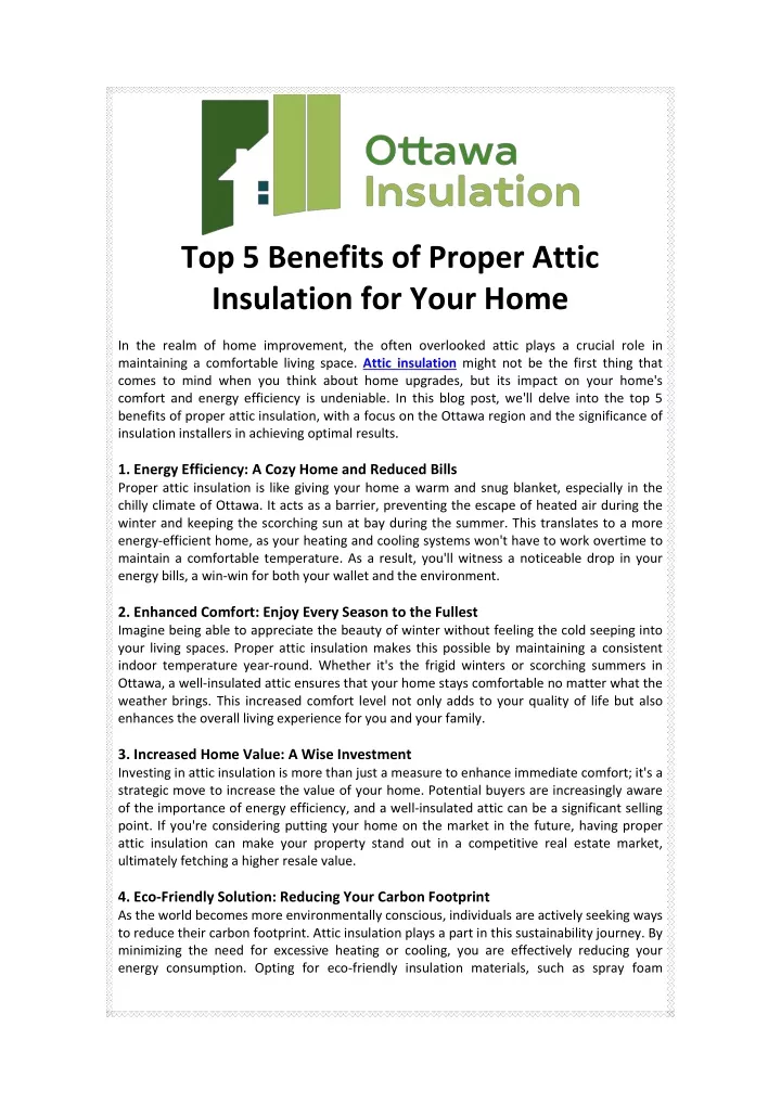 top 5 benefits of proper attic insulation