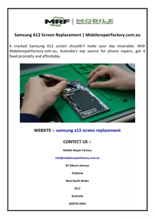 Samsung A12 Screen Replacement  Mobilerepairfactory.com.au
