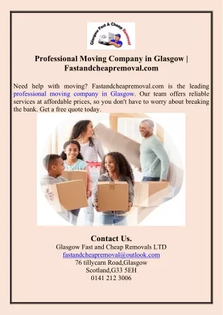 Professional Moving Company in Glasgow  Fastandcheapremoval.com
