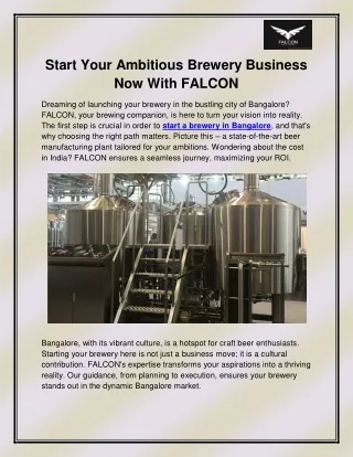 Start a brewery in Bangalore