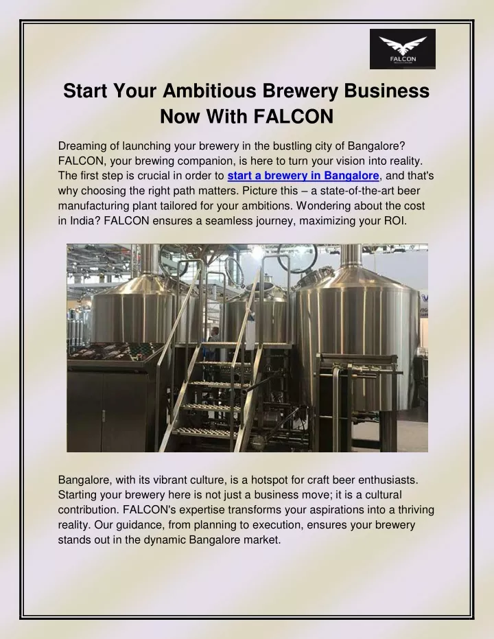 start your ambitious brewery business now with