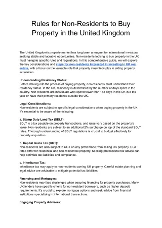 Rules for Non-Residents to Buy Property in the United Kingdom