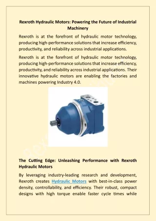 Rexroth Hydraulic Motors Powering the Future of Industrial Machinery